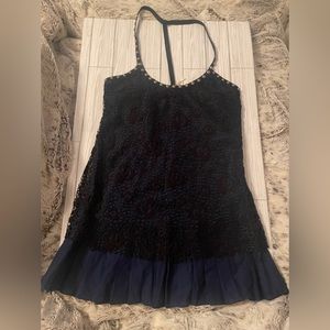 FREE PEOPLE Blue with Black Lace Studded Straps Tunic Tank Dress Size 8  NWOT